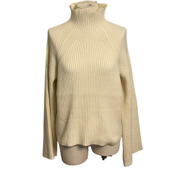 Talulah Cream Ribbed Turtleneck Sweater Bell Sleeve Size L Cozy Winter Knit - Picture 1 of 7